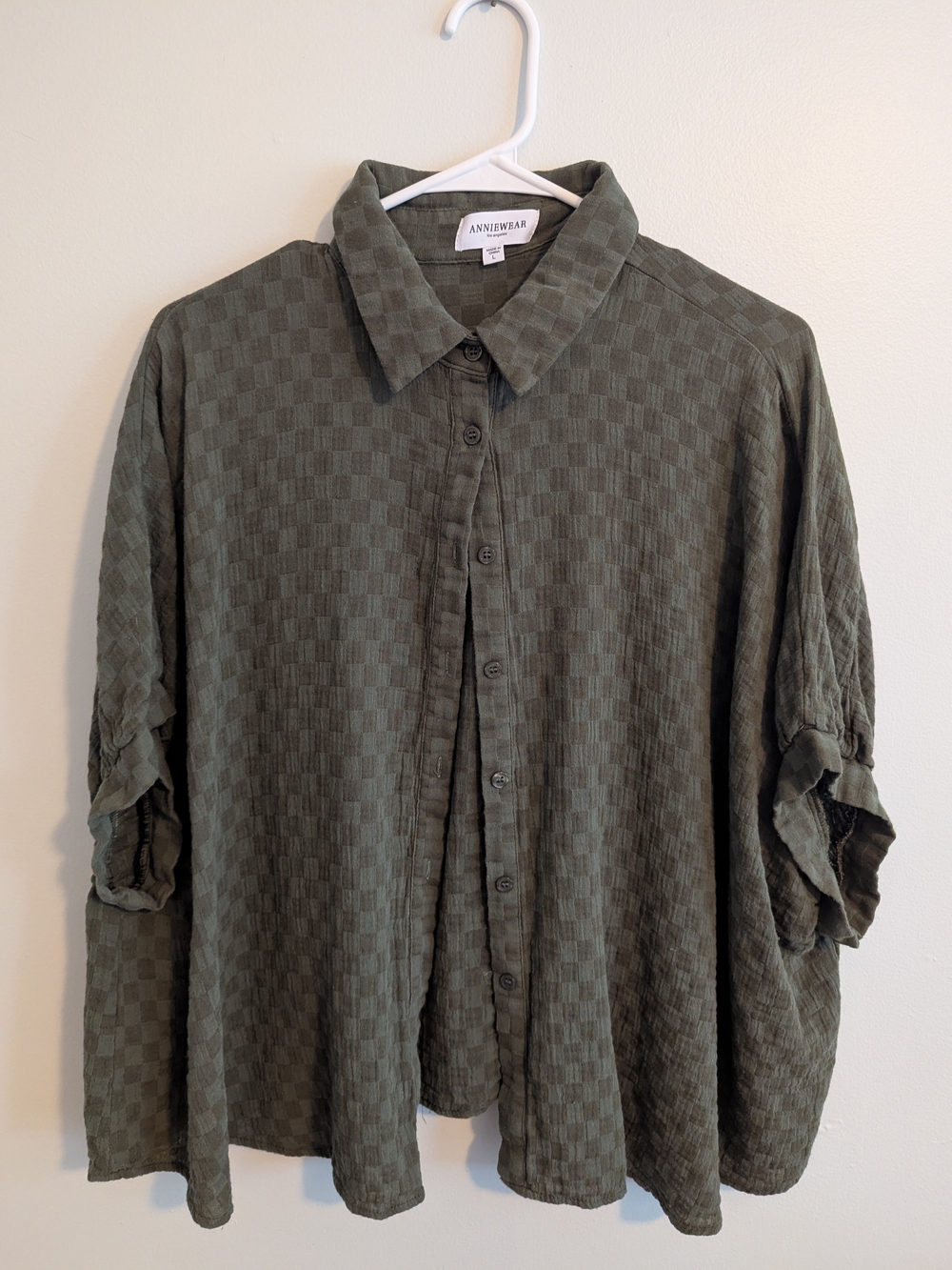 Anniewear Olive Check-Textured Button-Down Shirt